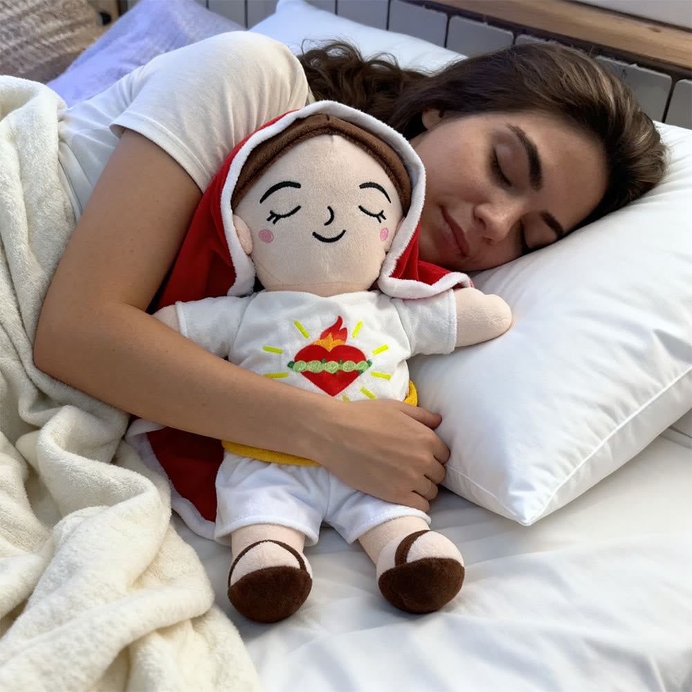 Christianartworkshop Poupée en peluche Mary rouge et bleue avec musique douce et respirante - image 1