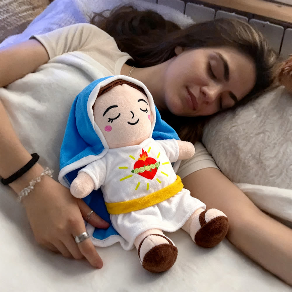 Christianartworkshop Poupée en peluche Mary rouge et bleue avec musique douce et respirante - image 2