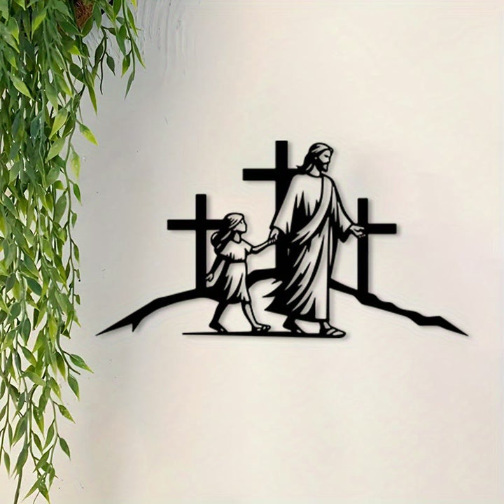 Christianartworkshop Décoration murale en métal Croix et Guidance : Symbole de Compagnie Divine - Noir - 15,75''*8,46''/40*21,5cm - image 0