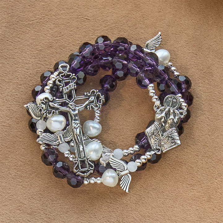 Chapelet violet orné d'anges, créé par Christianartworkshop : Laissez les anges tisser la grâce dans vos prières - image 6