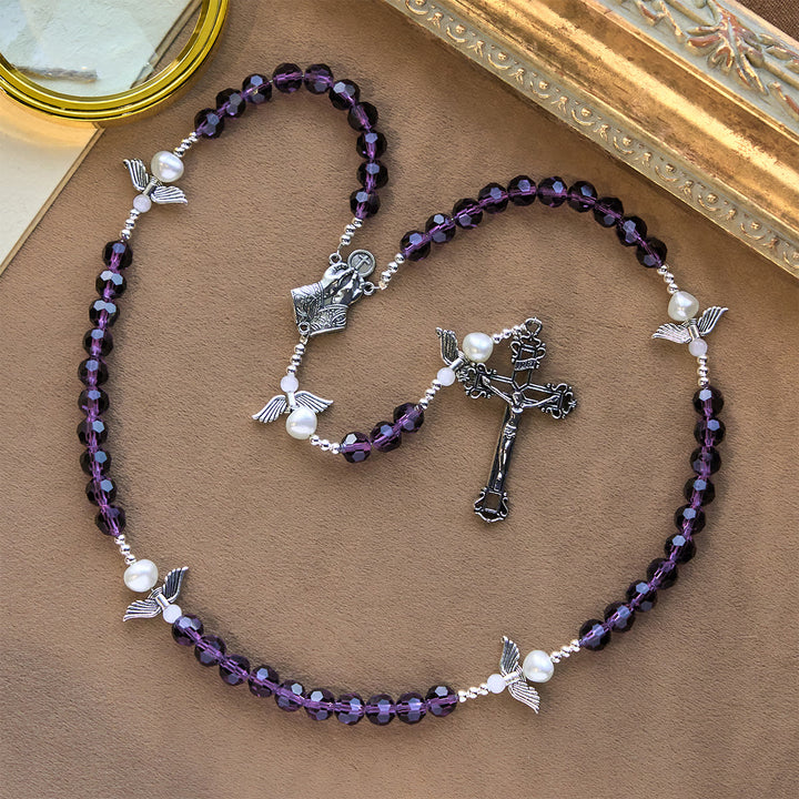 Chapelet violet orné d'anges, créé par Christianartworkshop : Laissez les anges tisser la grâce dans vos prières - image 5