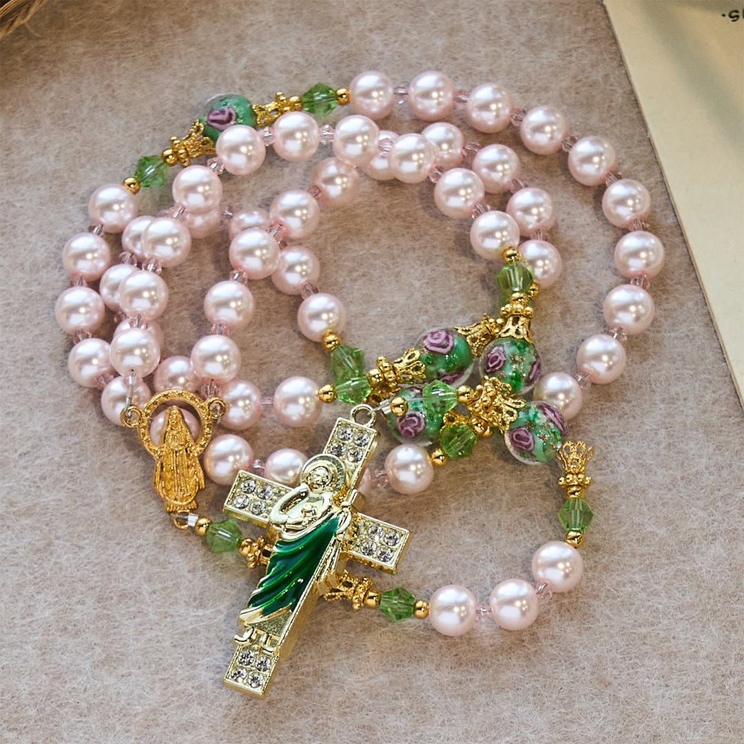 Christianartworkshop Chapelet de dévotion à Saint Jude, perles roses célestes et perles florales de grâce sacrée - image 4