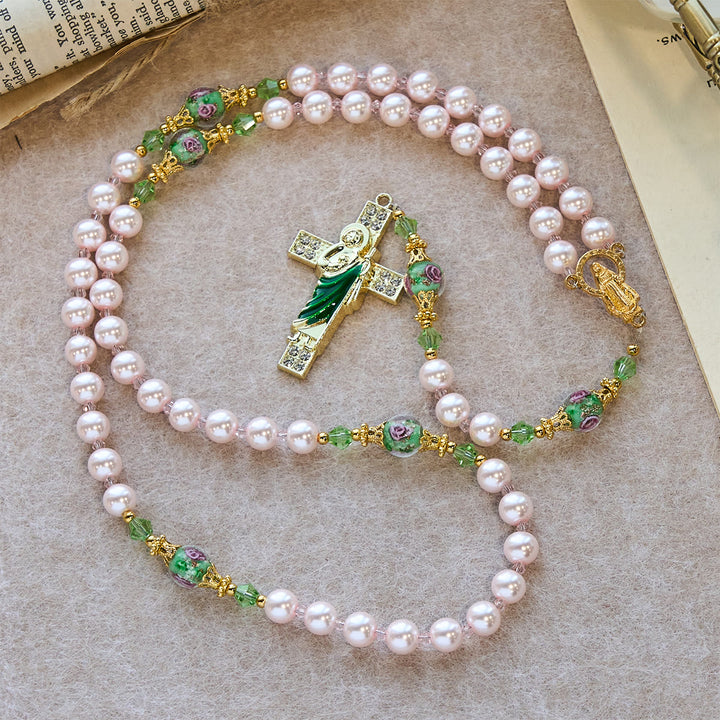 Christianartworkshop Chapelet de dévotion à Saint Jude, perles roses célestes et perles florales de grâce sacrée - image 2
