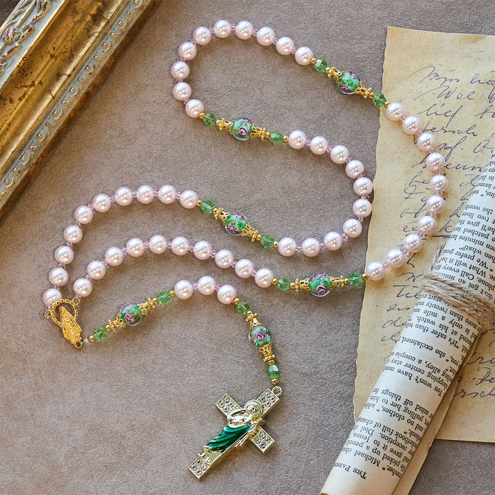 Christianartworkshop Chapelet de dévotion à Saint Jude, perles roses célestes et perles florales de grâce sacrée - image 6