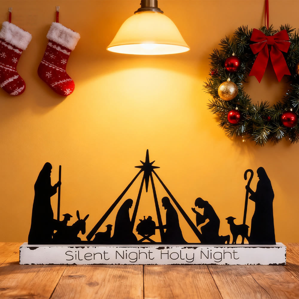 Christianartworkshop Crèche en fer Silent Night : Un symbole de douceur et de grâce pour les espaces de fêtes - Noir - 11,81''*5,91''/30*15cm - image 0
