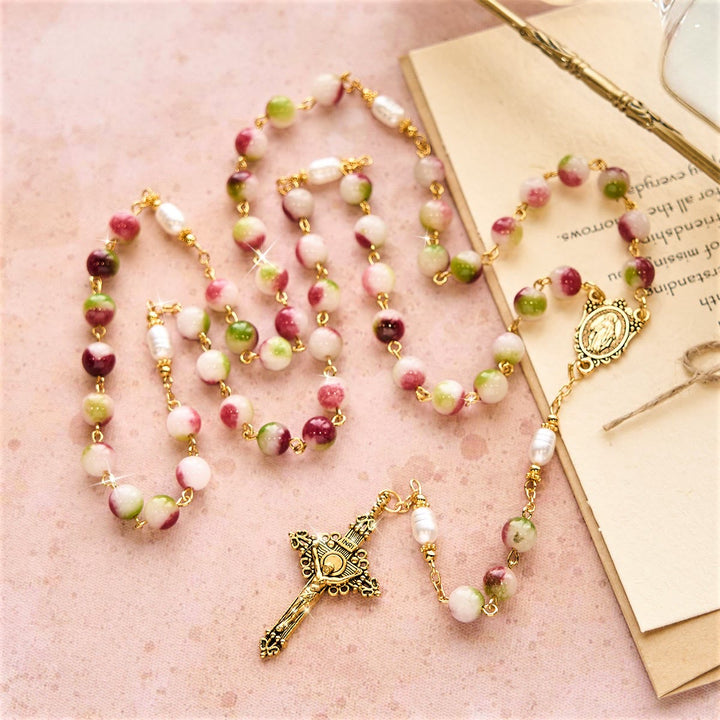 Christianartworkshop Chapelet en tourmaline éclatante avec chaîne en or et crucifix du Christ - image 3