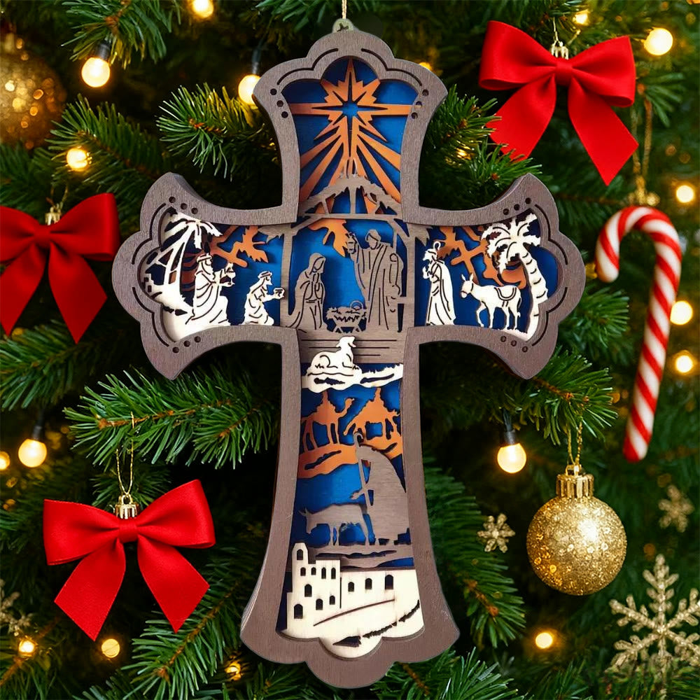 Christianartworkshop Décorations suspendues colorées en forme de croix et de crèche : symbole de foi élégant pour les fêtes - Croix - image 0