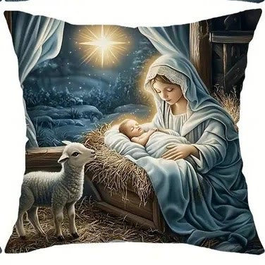 Christianartworkshop Coussin de crèche doux et enneigé : un rappel portable de la douce grâce - D - 19,7''*19,7''/50*50cm - image 9