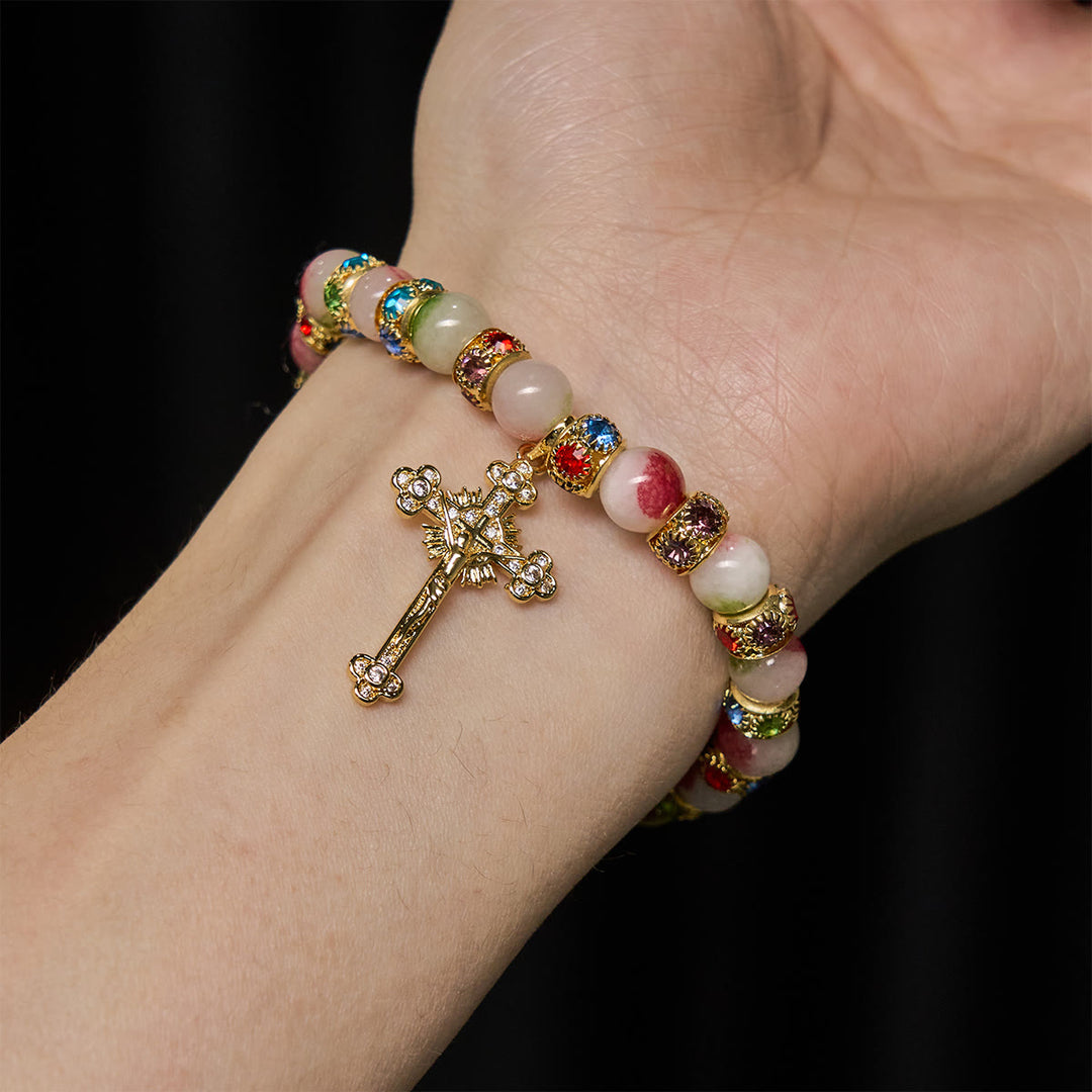 Christianartworkshop Bracelet dévotionnel en tourmaline scintillante avec crucifix doré orné - image 3