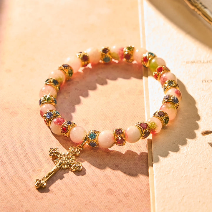 Christianartworkshop Bracelet dévotionnel en tourmaline scintillante avec crucifix doré orné - image 4