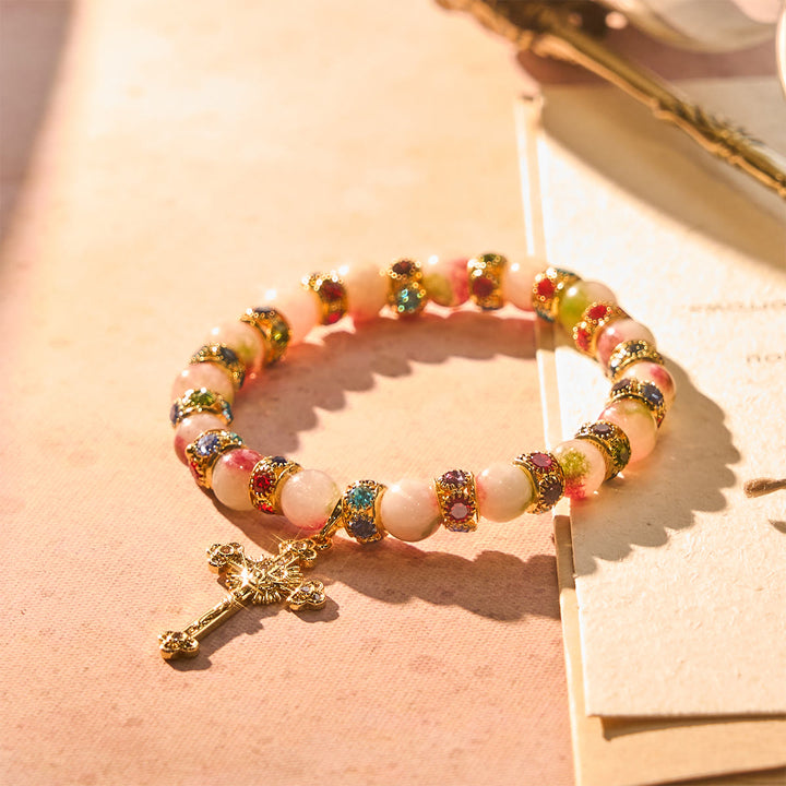 Christianartworkshop Bracelet dévotionnel en tourmaline scintillante avec crucifix doré orné - image 6