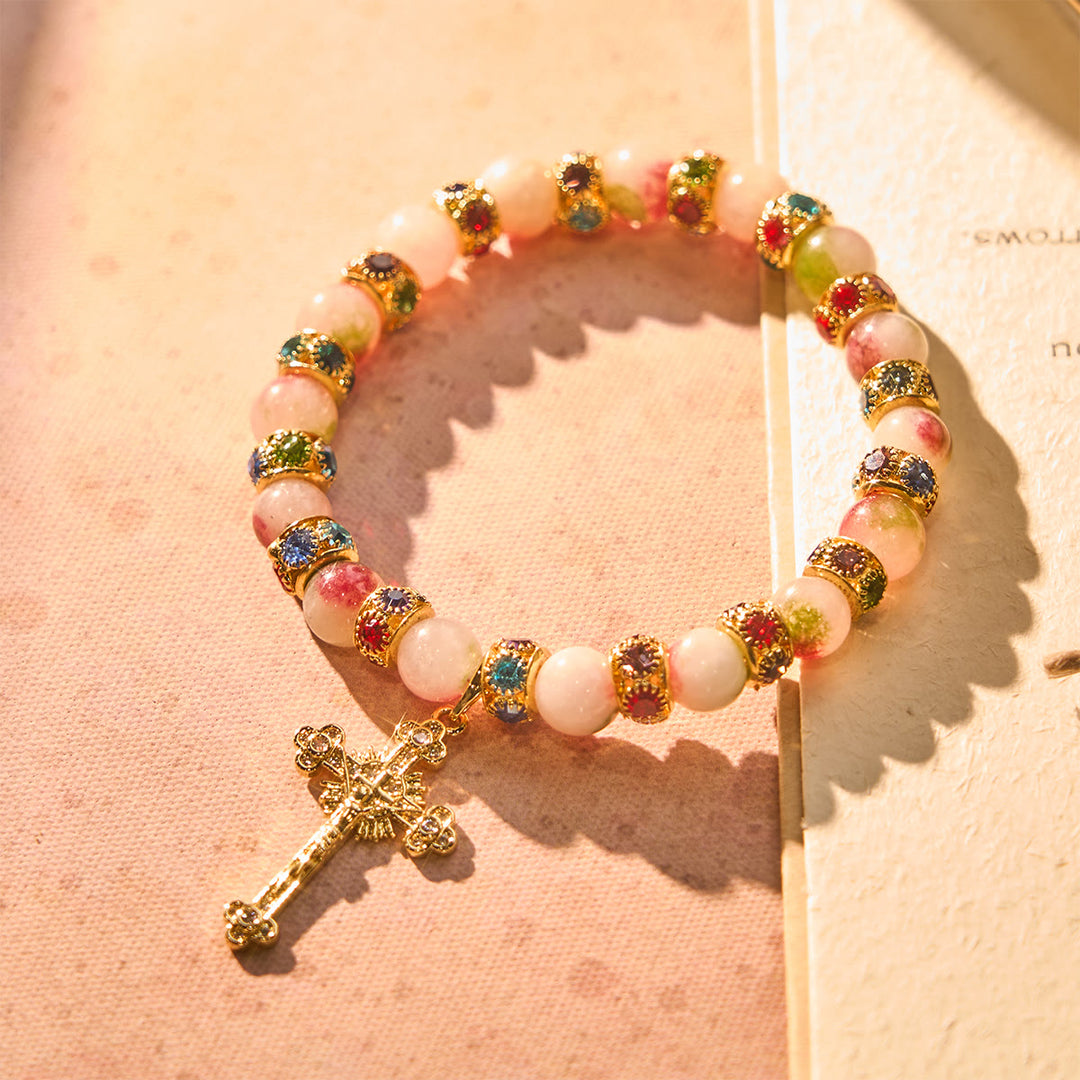Christianartworkshop Bracelet dévotionnel en tourmaline scintillante avec crucifix doré orné - image 5