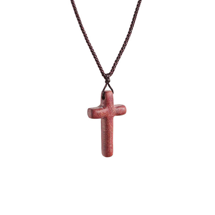 Christianartworkshop Collier croix en bois de santal rouge fait main — Un geste de dévotion simple, à porter au quotidien - 3 cm (bord rond) - image 8