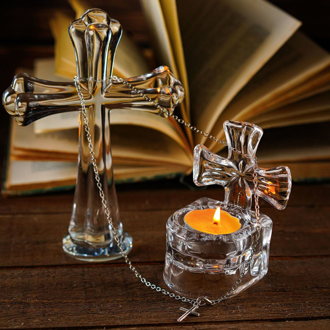 Christianartworkshop Bougeoir en forme de croix en verre : une lueur apaisante pour la maison et l’autel - image 2