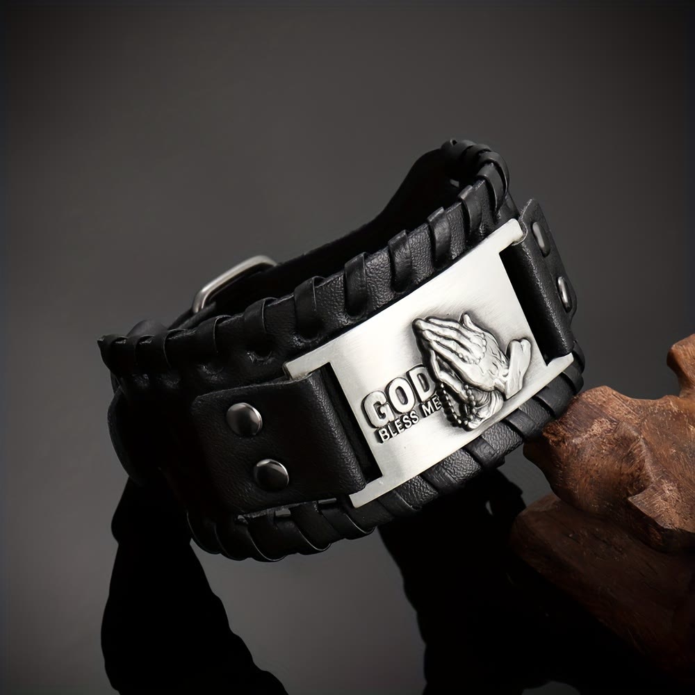 Bracelet en cuir Mains en prière de Christianartworkshop : un symbole audacieux de bénédiction - Argent - image 1