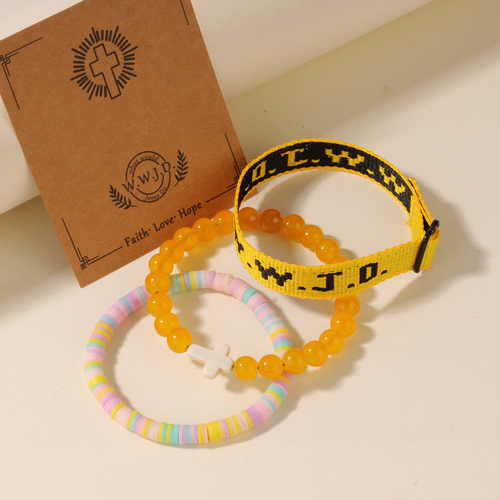 Christianartworkshop Bracelet « Invite à la foi » avec perle croix et carte « Que ferait Jésus ? » : un souvenir prêt à offrir. - Jaune - image 10