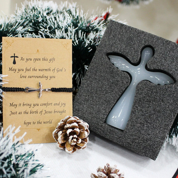 Christianartworkshop Bracelet croix et ensemble croix ange gardien : un rappel tactile de la foi pour les moments du quotidien - Croix de poche et bracelet Ange Gardien - image 0