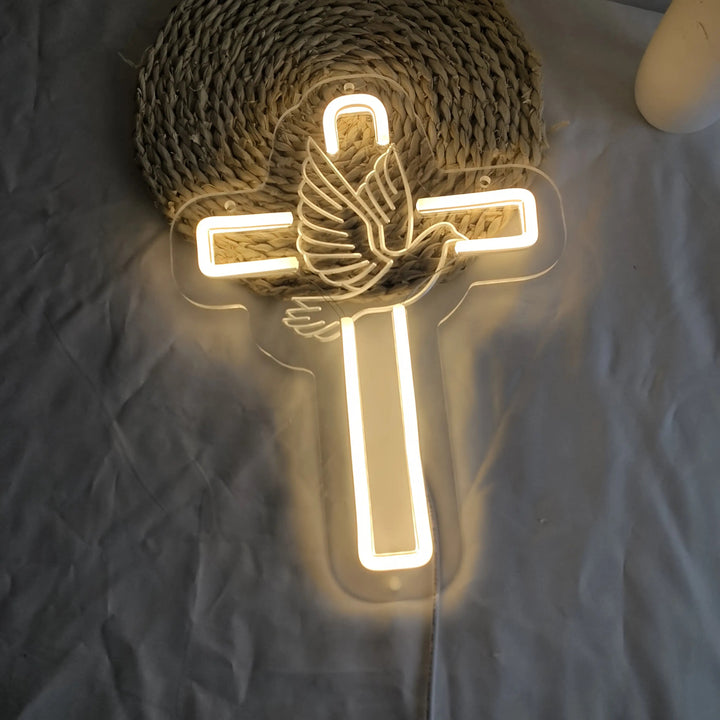 Christianartworkshop Croix lumineuse avec colombe décorative en néon : symbole de grâce divine pour la décoration intérieure - image 3