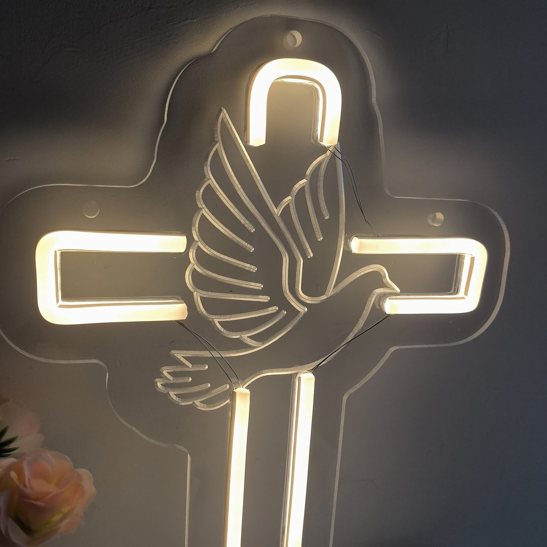 Christianartworkshop Croix lumineuse avec colombe décorative en néon : symbole de grâce divine pour la décoration intérieure - image 5