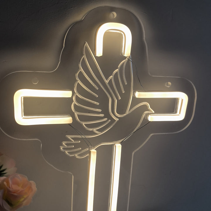 Christianartworkshop Croix lumineuse avec colombe décorative en néon : symbole de grâce divine pour la décoration intérieure - image 5