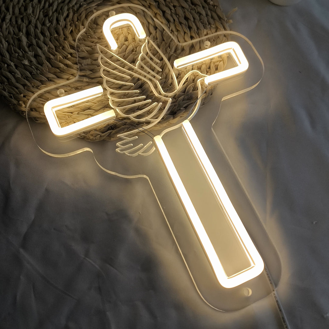 Christianartworkshop Croix lumineuse avec colombe décorative en néon : symbole de grâce divine pour la décoration intérieure - image 4