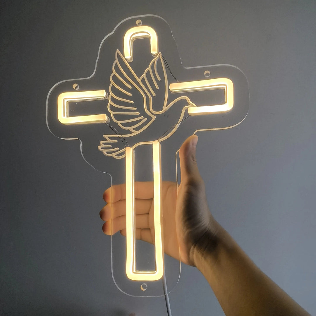 Christianartworkshop Croix lumineuse avec colombe décorative en néon : symbole de grâce divine pour la décoration intérieure - image 2