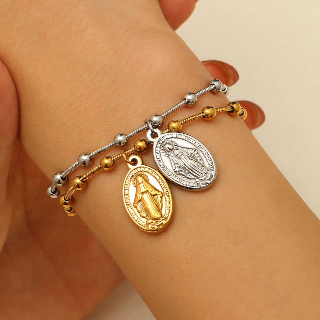 Christianartworkshop Bracelet avec médaille Notre-Dame et croix : un rappel de foi et de bienveillance à porter au quotidien - image 0