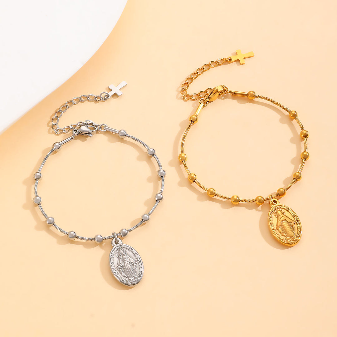 Christianartworkshop Bracelet avec médaille Notre-Dame et croix : un rappel de foi et de bienveillance à porter au quotidien - image 1