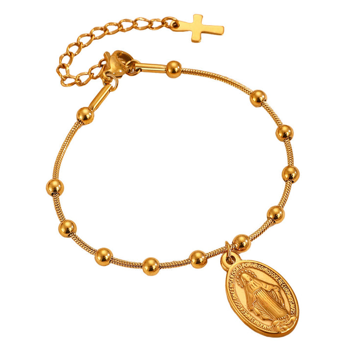 Christianartworkshop Bracelet avec médaille Notre-Dame et croix : un rappel de foi et de bienveillance à porter au quotidien - Doré - image 4