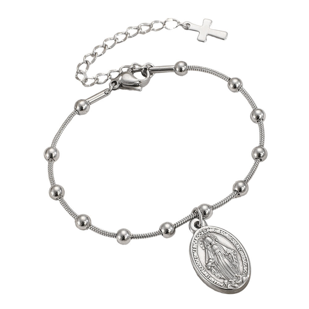 Christianartworkshop Bracelet avec médaille Notre-Dame et croix : un rappel de foi et de bienveillance à porter au quotidien - Argent - image 5