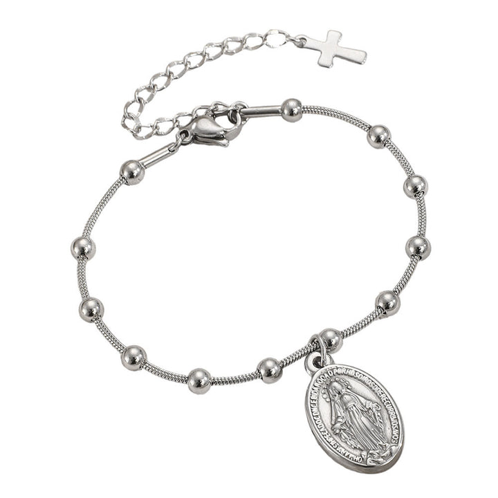 Christianartworkshop Bracelet avec médaille Notre-Dame et croix : un rappel de foi et de bienveillance à porter au quotidien - Argent - image 5