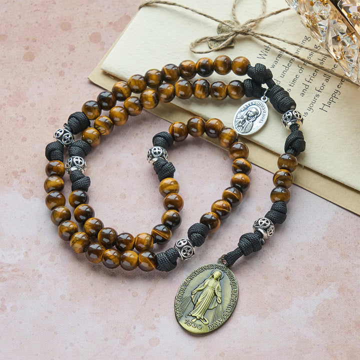 Christianartworkshop Chapelet en paracorde centré sur Notre-Dame : Perles œil de tigre et médaille intemporelle - image 3
