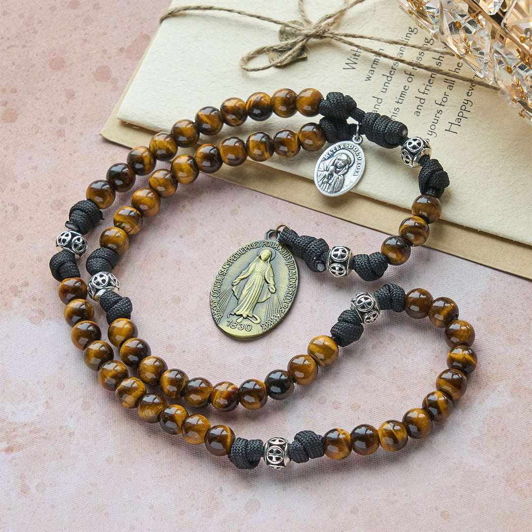 Christianartworkshop Chapelet en paracorde centré sur Notre-Dame : Perles œil de tigre et médaille intemporelle - image 2