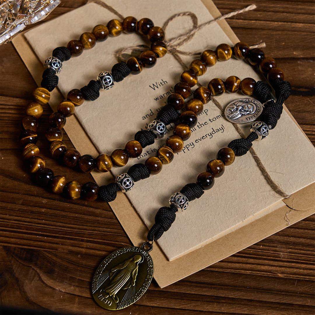 Christianartworkshop Chapelet en paracorde centré sur Notre-Dame : Perles œil de tigre et médaille intemporelle - image 1