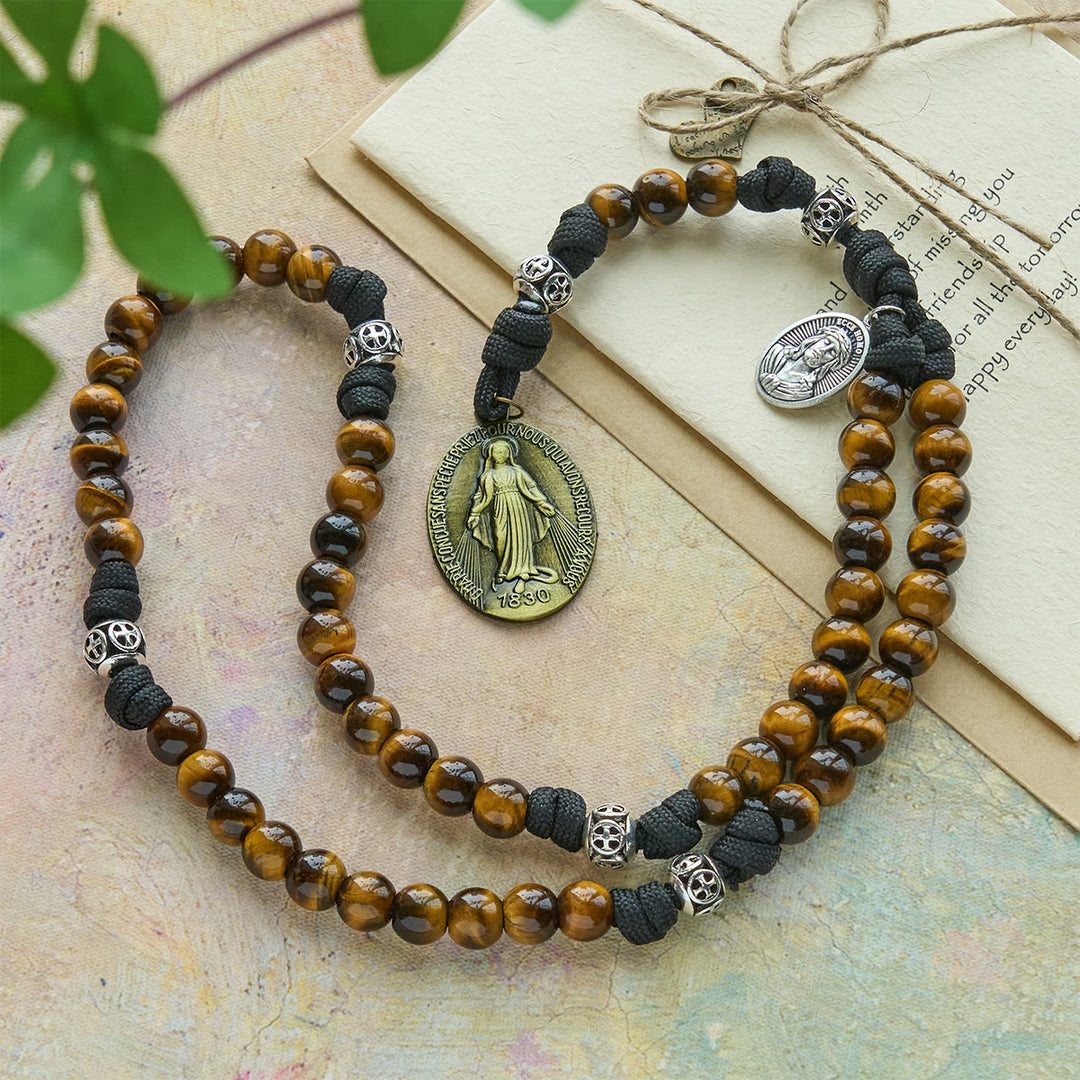 Christianartworkshop Chapelet en paracorde centré sur Notre-Dame : Perles œil de tigre et médaille intemporelle - image 4