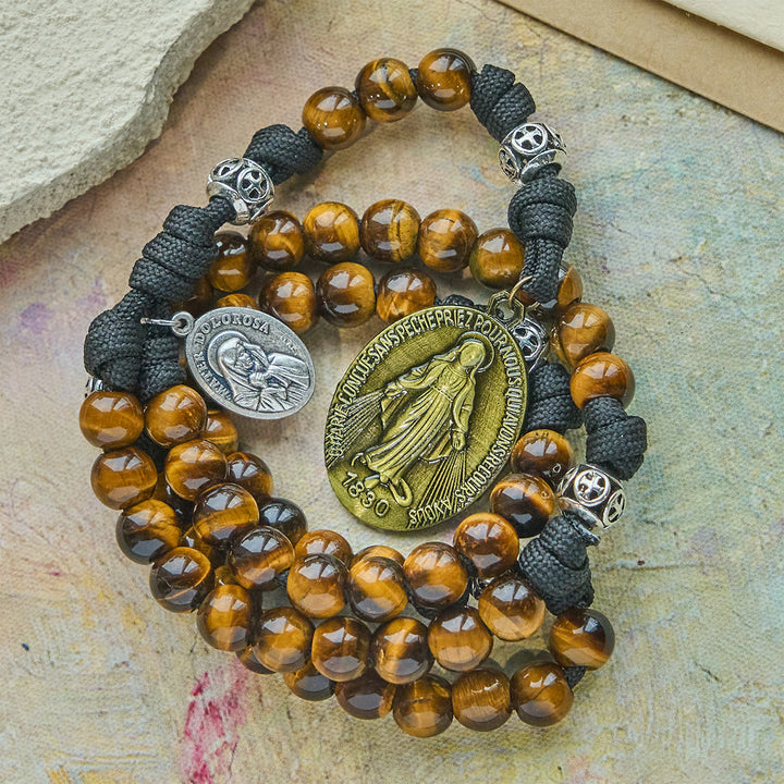 Christianartworkshop Chapelet en paracorde centré sur Notre-Dame : Perles œil de tigre et médaille intemporelle - image 6