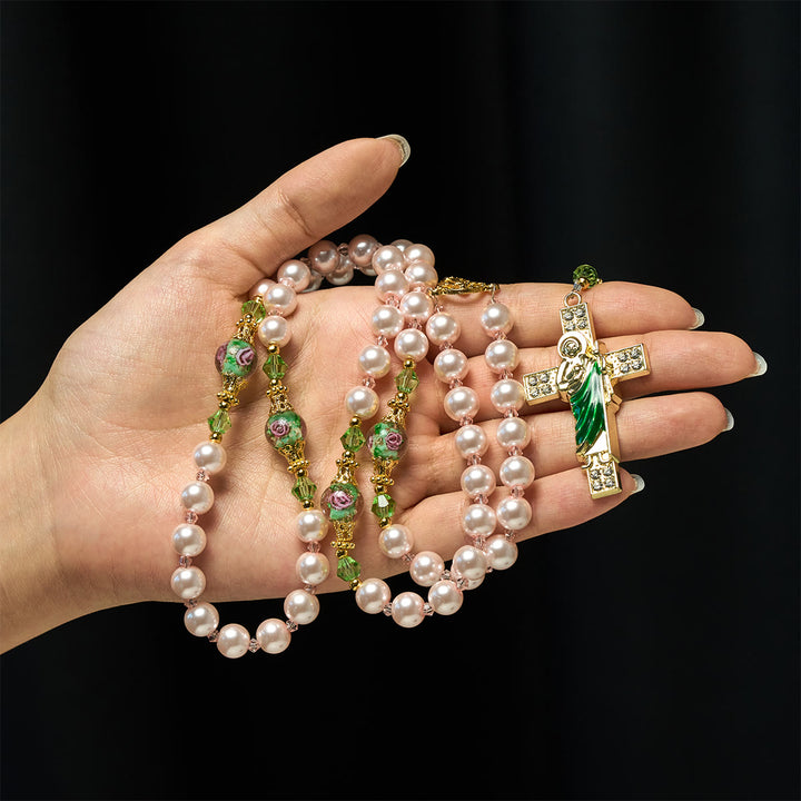 Christianartworkshop Chapelet de dévotion à Saint Jude, perles roses célestes et perles florales de grâce sacrée - image 10