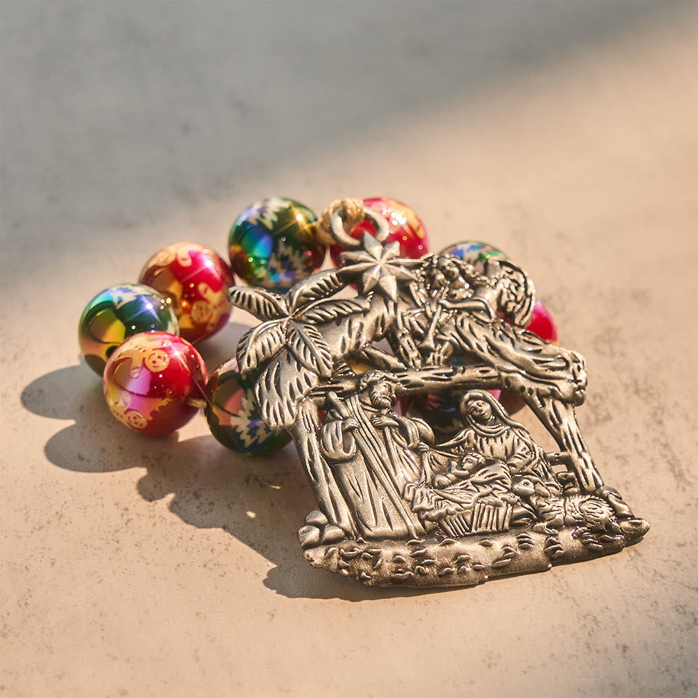 Christianartworkshop Chapelet de poche de Noël en 3 styles : perles scintillantes et pendentifs uniques représentant une scène de naissance - image 6