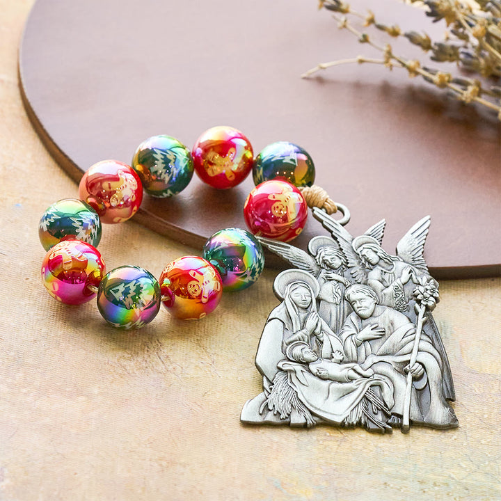 Christianartworkshop Chapelet de poche de Noël en 3 styles : perles scintillantes et pendentifs uniques représentant une scène de naissance - image 8