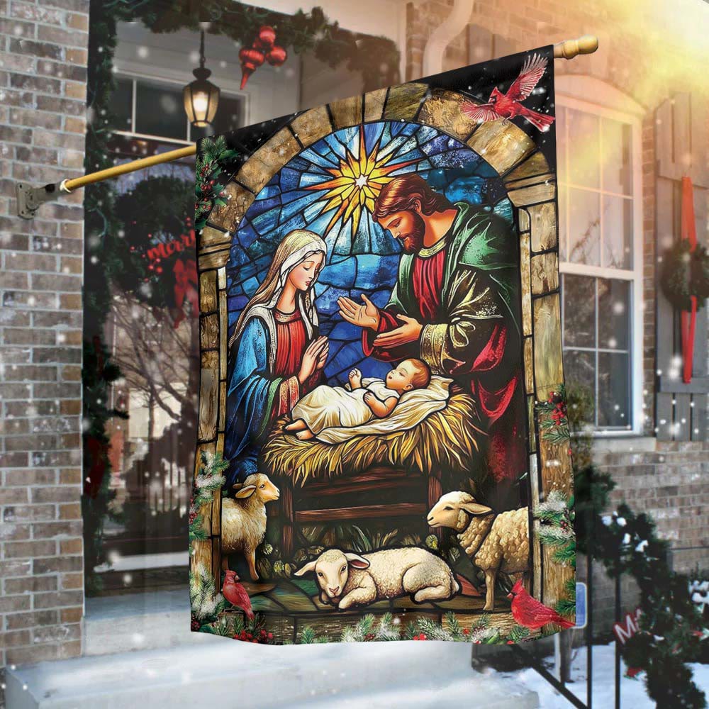 Christianartworkshop Drapeau de jardin Nativité et Moutons : Symbole de douceur pour les jardins de Noël - image 2