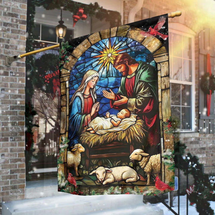 Christianartworkshop Drapeau de jardin Nativité et Moutons : Symbole de douceur pour les jardins de Noël - image 2