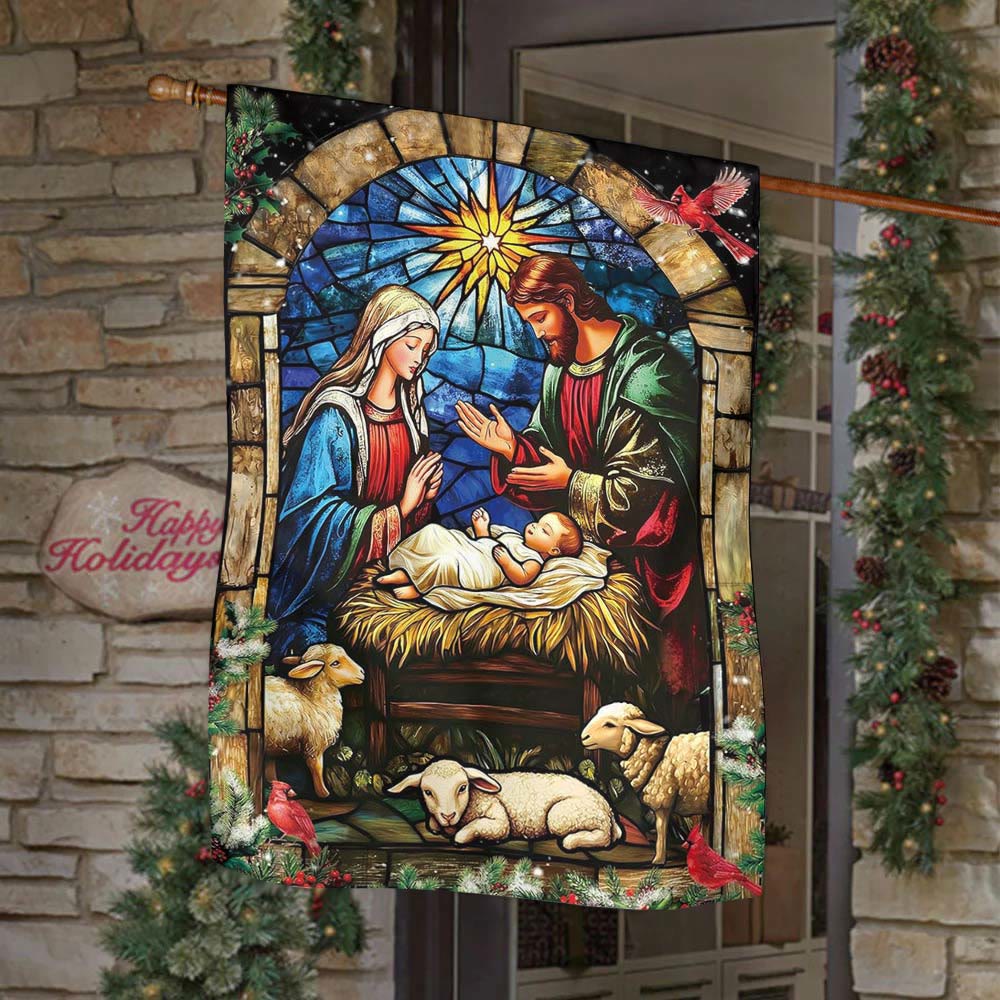 Christianartworkshop Drapeau de jardin Nativité et Moutons : Symbole de douceur pour les jardins de Noël - image 3
