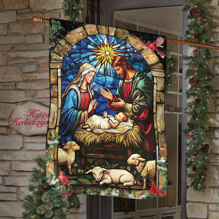 Christianartworkshop Drapeau de jardin Nativité et Moutons : Symbole de douceur pour les jardins de Noël - image 3