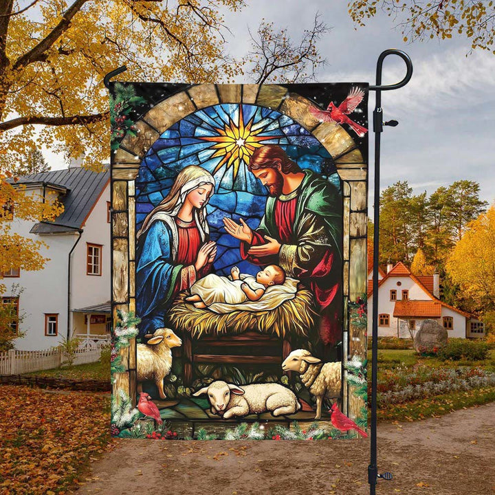 Christianartworkshop Drapeau de jardin Nativité et Moutons : Symbole de douceur pour les jardins de Noël - image 1