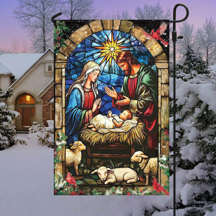 Christianartworkshop Drapeau de jardin Nativité et Moutons : Symbole de douceur pour les jardins de Noël - UN - 90×150cm (3×5 pi) - image 0