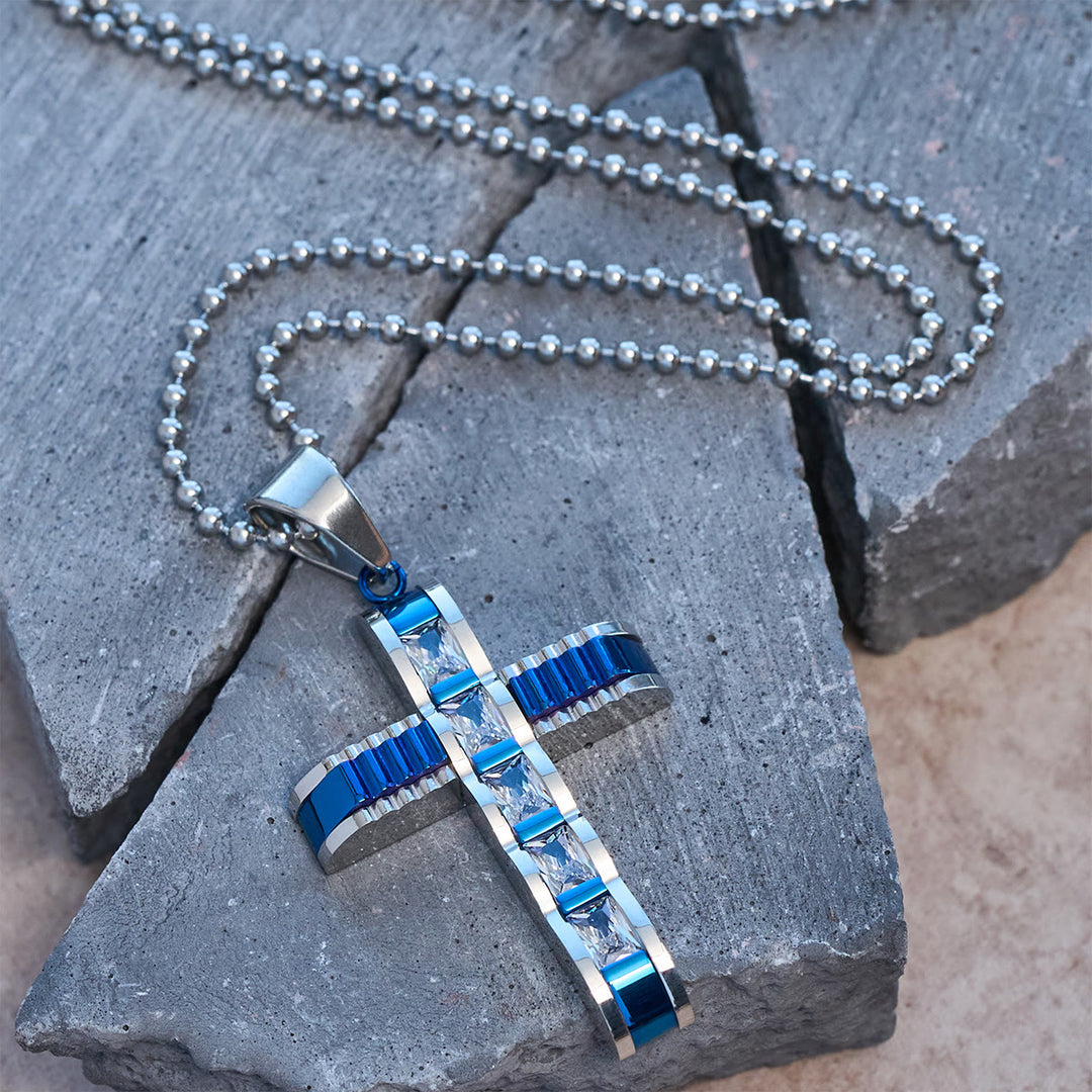 Christianartworkshop Collier croix en alliage de zircon 4 couleurs : un petit symbole de foi au quotidien pour un style personnel - Bleu - image 0