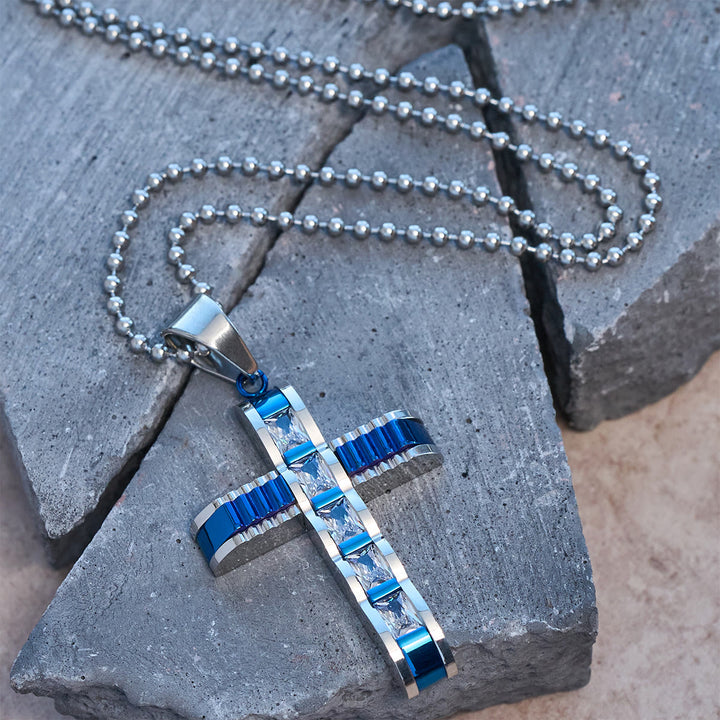 Christianartworkshop Collier croix en alliage de zircon 4 couleurs : un petit symbole de foi au quotidien pour un style personnel - Bleu - image 0