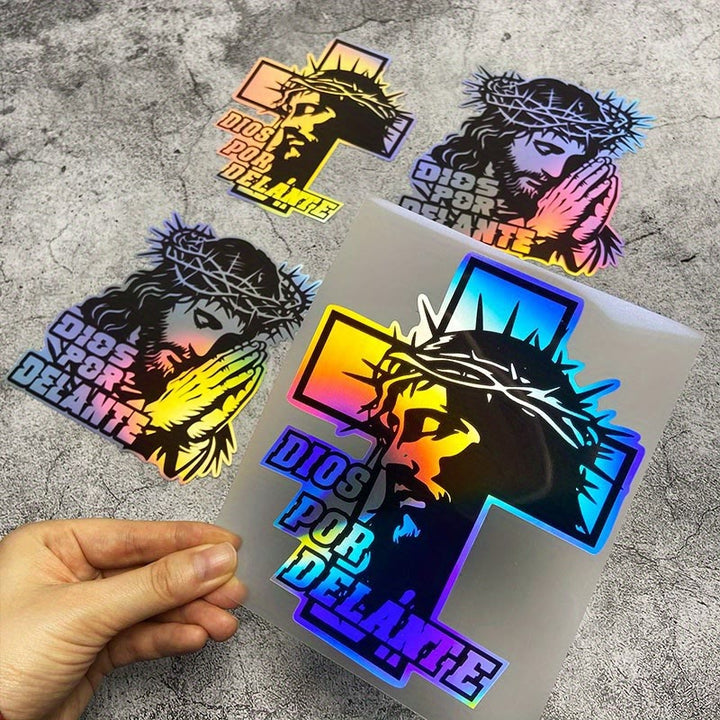 Christianartworkshop Autocollant holographique pour voiture « Dévotion » : Un rappel de foi et de dynamisme pour les objets du quotidien - Croix de Jésus - image 1