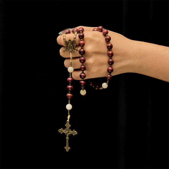 Christianartworkshop Chapelet de foi en bois de périlla naturel avec crucifix en laiton vieilli : Tissez votre foi dans la chaleur naturelle - image 1