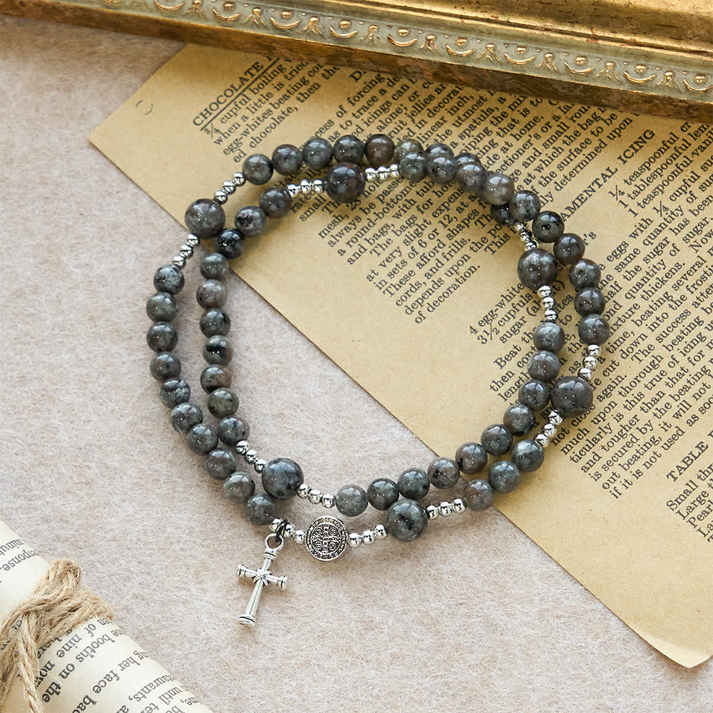 Christianartworkshop Bracelet chapelet en pierre flamme phosphorescente de 6 mm : texture cendrée et dévotion illuminée - image 2